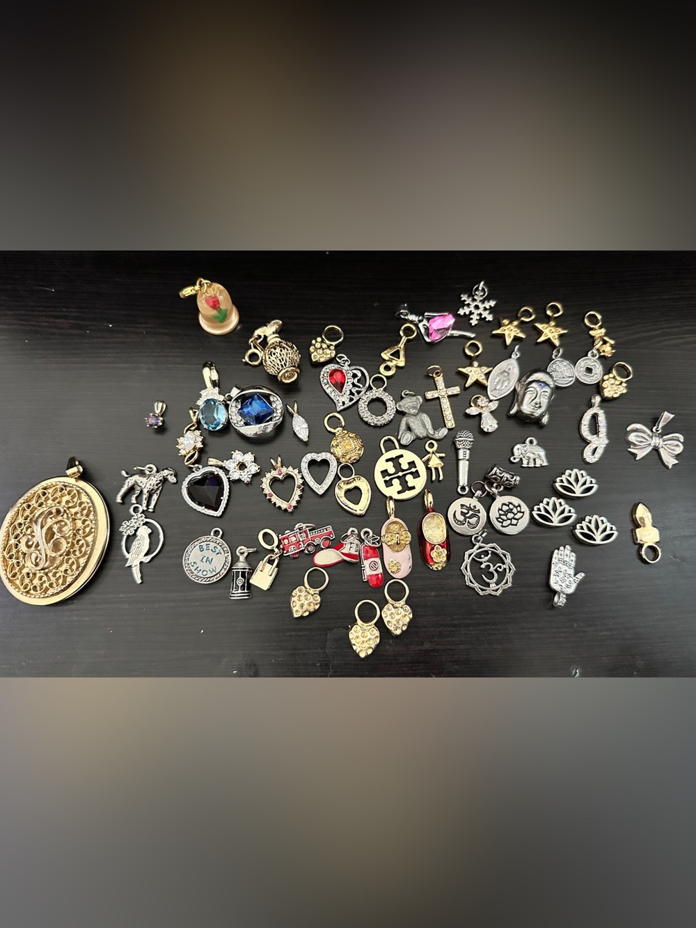 Huge Vintage Charm Lot 50+ Rhinestone, Enamel, Disney Rose Cameo, Poodle Brooch
